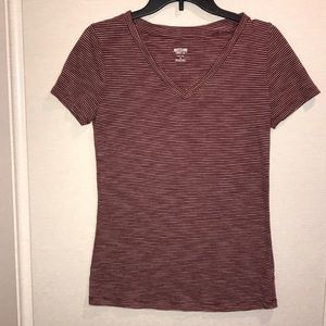 Mossimo Supply Co. Maroon Striped V-neck Tee